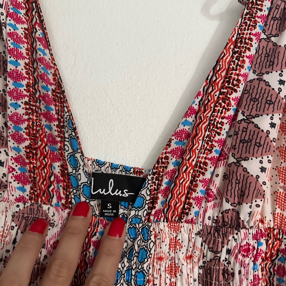 Lulus Maxin Relaxin blue multi print sleeveless maxi dress size small